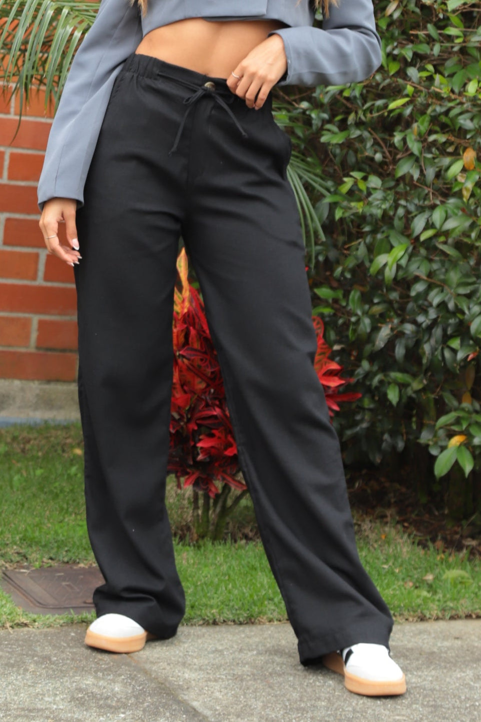 PANTALÓN DAMA LINO RÍGIDO TIRO ALTO, COLOR NEGRO, MODA COLOMBIANA – REF 9783