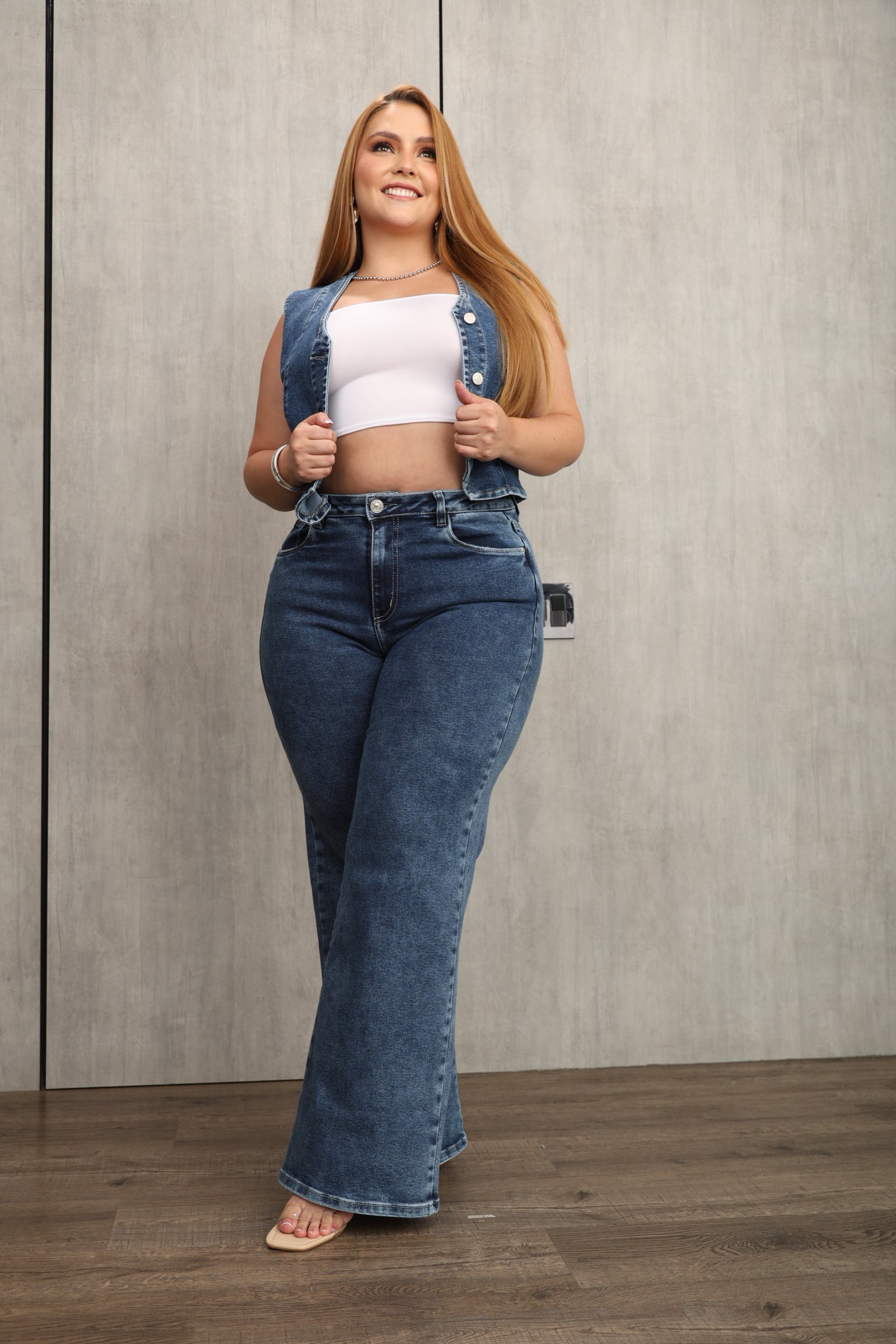 CONJUNTO DAMA – CHALECO + PALAZZO – DENIM – MODA COLOMBIANA – REF: 9823 pl