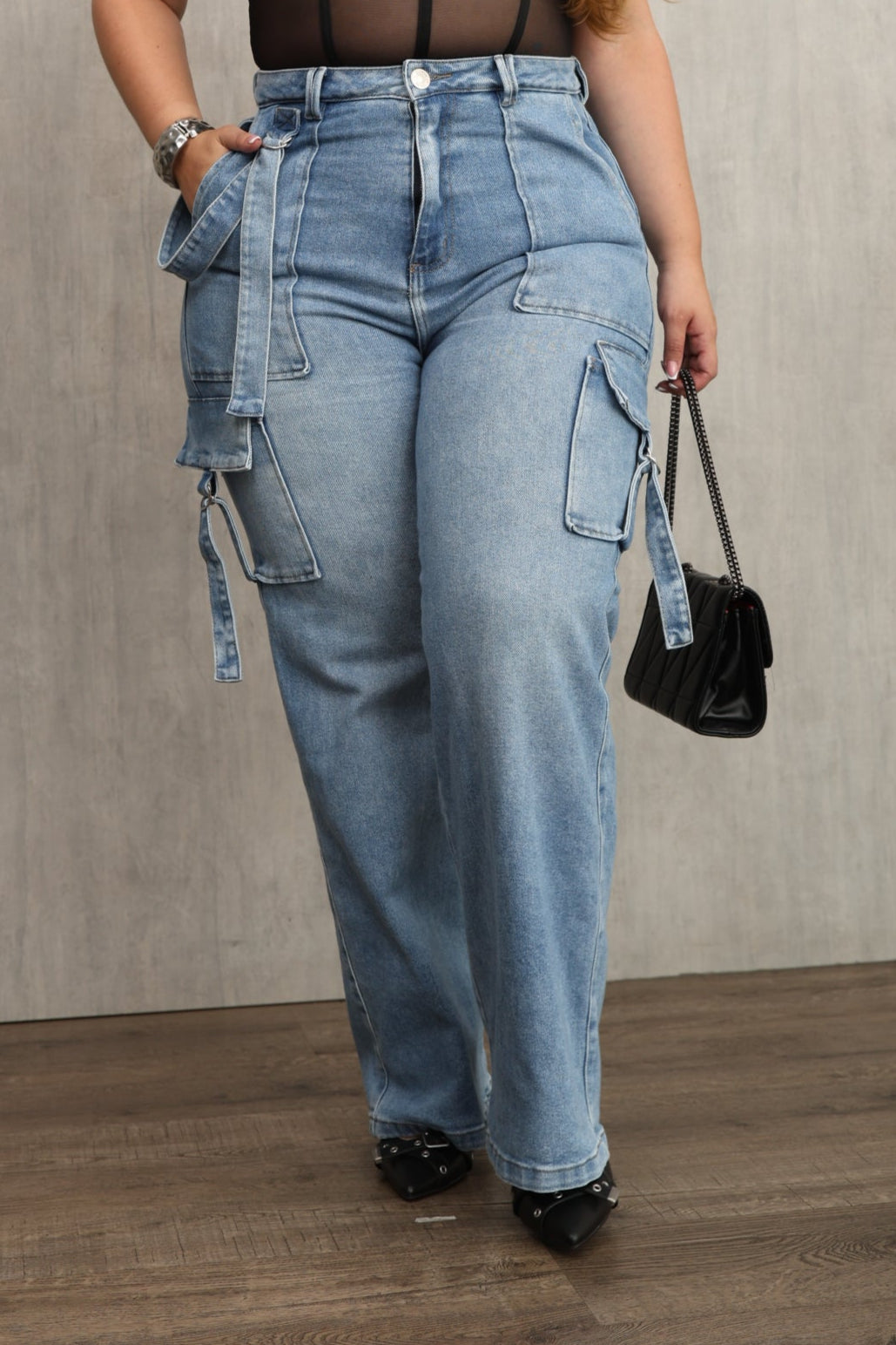 JEAN DAMA – SUPER CARGO WIDE LEG – TIRO ALTO – MODA COLOMBIANA – REF: 9826 PL