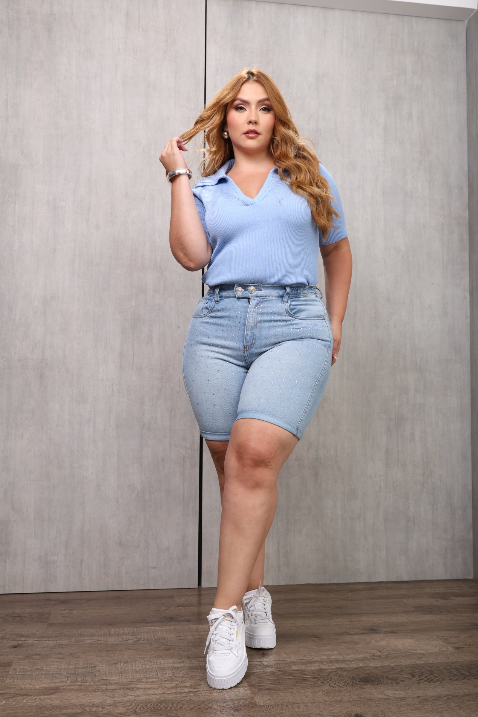 BERMUDA DAMA – RESORTADA CON BRILLOS – TIRO ALTO – MODA COLOMBIANA – REF: 9834 PL