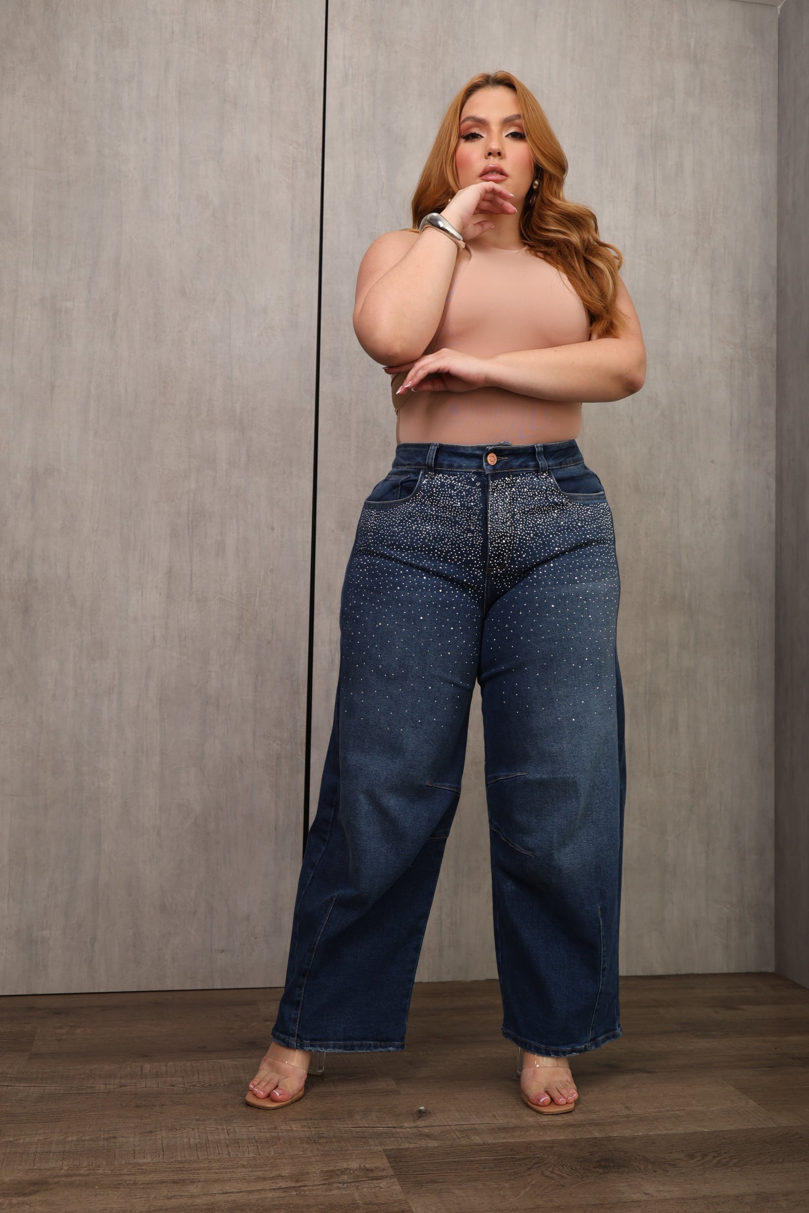 JEAN DAMA – BARREL CON BRILLOS – TIRO ALTO – MODA COLOMBIANA – REF: 9849 pl