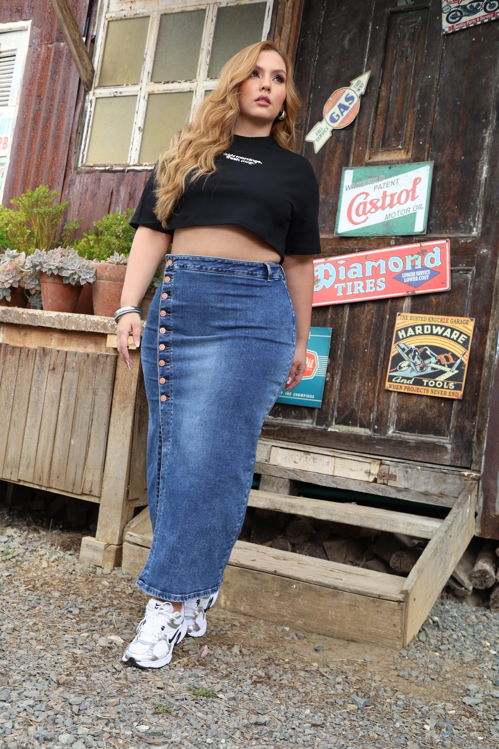 FALDA BOTONES DAMA – TIRO ALTO – MODA COLOMBIANA – REF: 9853 pl