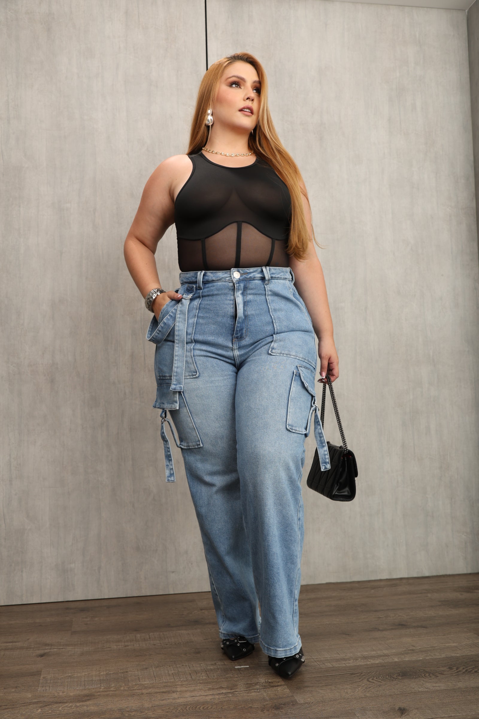 JEAN DAMA – SUPER CARGO WIDE LEG – TIRO ALTO – MODA COLOMBIANA – REF: 9826 PL